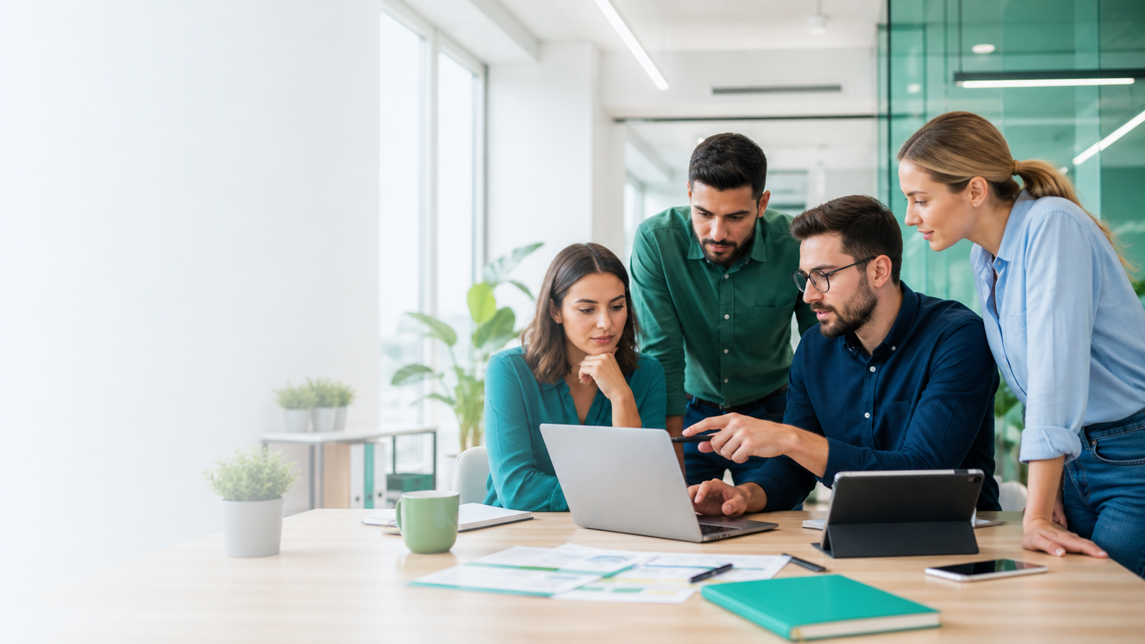 Work team reviewing a digital solution in an office